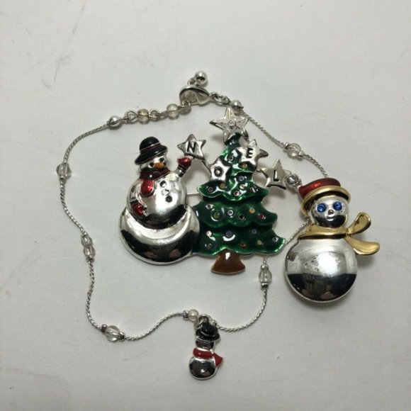 Snowman Christmas Tree Silvertone Anklet - Picture 8 of 8